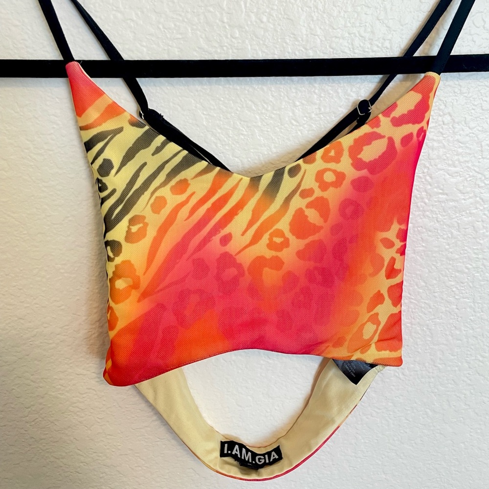 IAM GIA Multi Animal Printed Cross back Crop Top 🧡